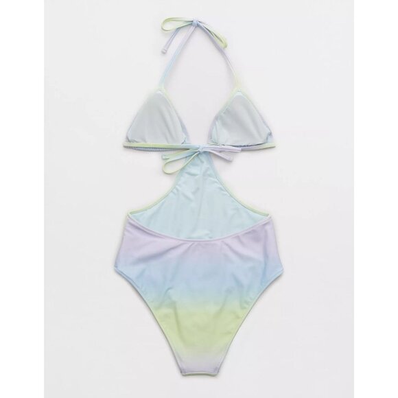NWT AERIE Lime Fizz Ombre Cut Out One Piece Cheeky Swimsuit, Size M - Picture 4 of 16